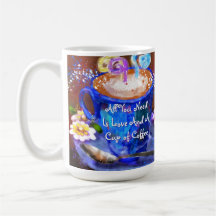 Whimsical Cup Kaffee Blumenkohl Blume Liebe Blau