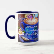 Whimsical Cup Kaffee Blumenkohl Blume Liebe Blau