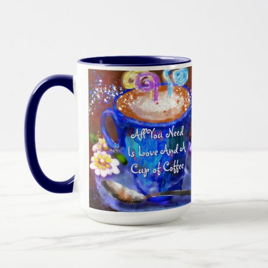 Whimsical Cup Kaffee Blumenkohl Blume Liebe Blau Tasse (Links)
