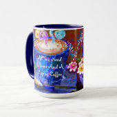 Whimsical Cup Kaffee Blumenkohl Blume Liebe Blau Tasse (Vorderseite Links)