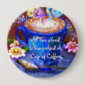 Whimsical Cup of Coffee Floral Personalized Button (Vorderseite)