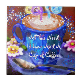 Whimsical Cup of Coffee Floral Personalized Fliese