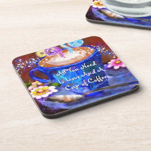 Whimsical Cup of Coffee Floral Personalized Getränkeuntersetzer (Linke Seite)