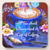 Whimsical Cup of Coffee Floral Personalized Getränkeuntersetzer (Vorderseite)