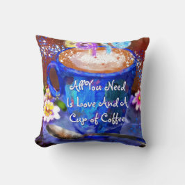 Whimsical Cup of Coffee Floral Personalized Kissen