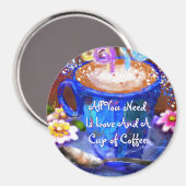 Whimsical Cup of Coffee Floral Personalized Magnet (Vorderseite/Rückseite)