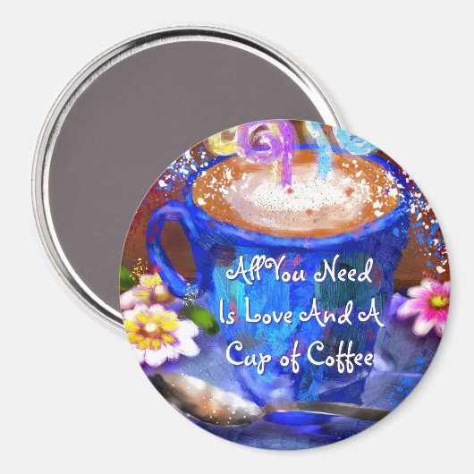 Whimsical Cup of Coffee Floral Personalized Magnet (Vorderseite/Rückseite)