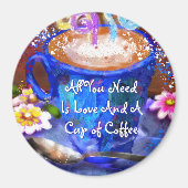 Whimsical Cup of Coffee Floral Personalized Magnet (Vorne)