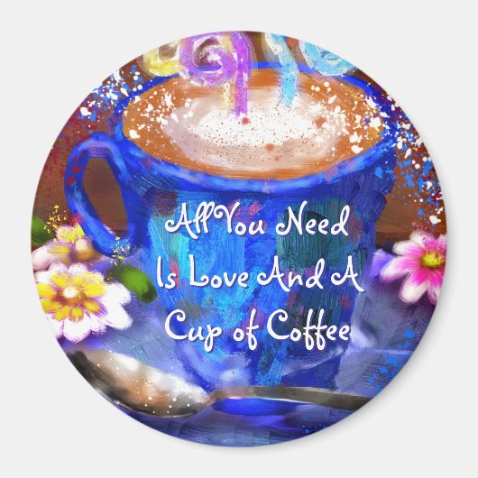 Whimsical Cup of Coffee Floral Personalized Magnet (Vorne)