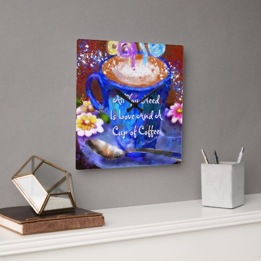 Whimsical Cup of Coffee Floral Personalized Quadratische Wanduhr (Büro)