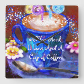 Whimsical Cup of Coffee Floral Personalized Quadratische Wanduhr (Vorderseite)