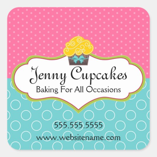Whimsical Cupcake Bakery Box Siegel Quadratischer Aufkleber (Vorderseite)