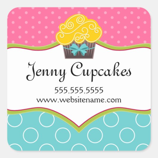 Whimsical Cupcake Bakery Box Siegel Quadratischer Aufkleber (Vorderseite)