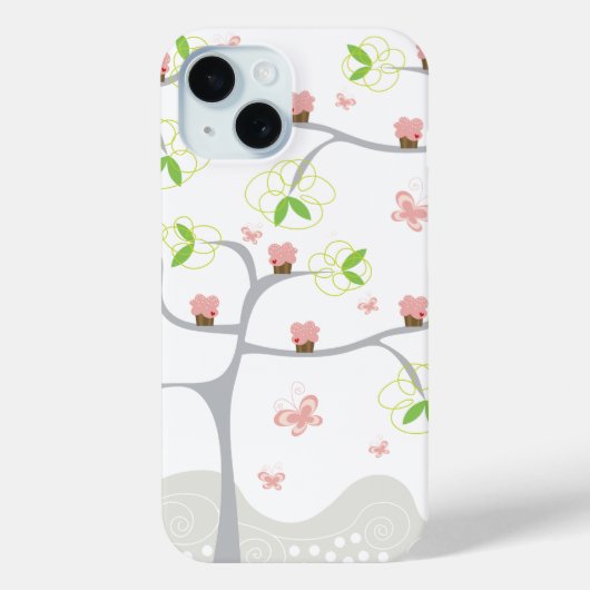 Whimsical Cupcakes Tree Butterflies Sweet Birthday Case-Mate iPhone Hülle (Rückseite)