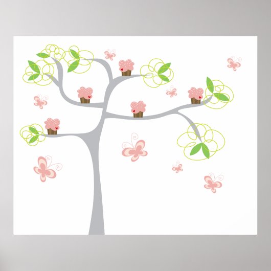 Whimsical Cupcakes Tree Butterflies Sweet Birthday Poster (Vorne)