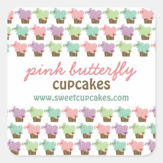 Whimsical Cupcakes Tree Butterflies Sweet Birthday Quadratischer Aufkleber