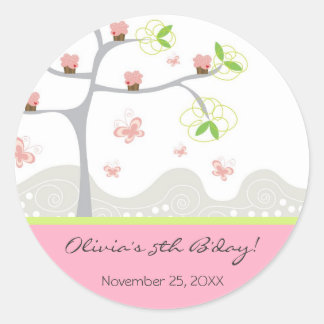 Whimsical Cupcakes Tree Butterflies Sweet Birthday Runder Aufkleber