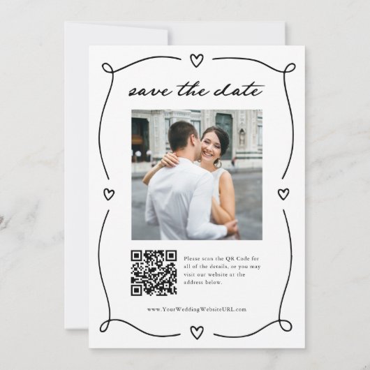 Whimsical Cupid | Romantic Photo and QR Code Save The Date (Rückseite)