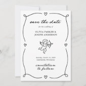 Whimsical Cupid | Romantisches Foto und QR-Code Save The Date (Vorderseite)