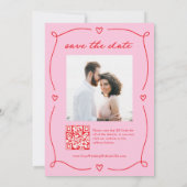Whimsical Cupid | Rosa und rotes Foto und QR-Code Save The Date (Rückseite)