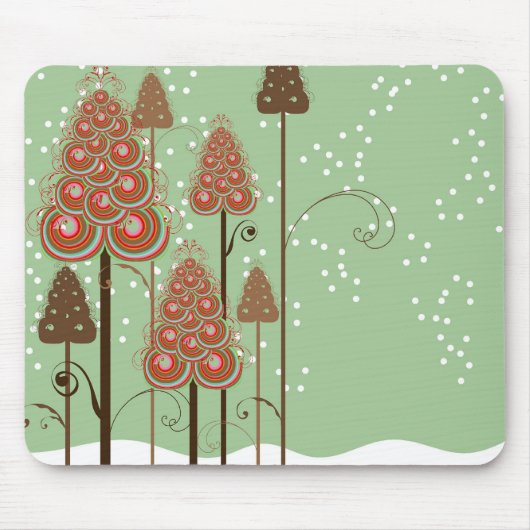 Whimsical Curly Christmas Trees Winter Wonderland Mousepad (Vorne)