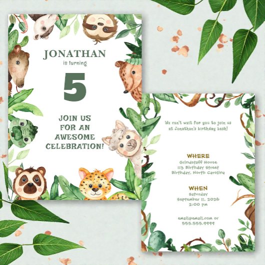 Whimsical Custom Animal Jungle Birthday Invitation Einladung