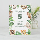 Whimsical Custom Animal Jungle Birthday Invitation Einladung (Stehend Vorderseite)