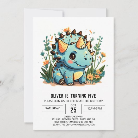 Whimsical Custom Dinosaur Boy Geburtstag Einladung (Vorderseite)