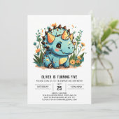 Whimsical Custom Dinosaur Boy Geburtstag Einladung (Stehend Vorderseite)