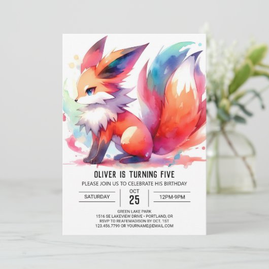 Whimsical Custom Fox Geburtstag Einladung (Stehend Vorderseite)
