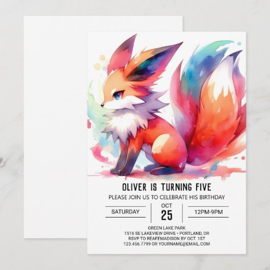 Whimsical Custom Fox Geburtstag Einladung (Vorne/Hinten)