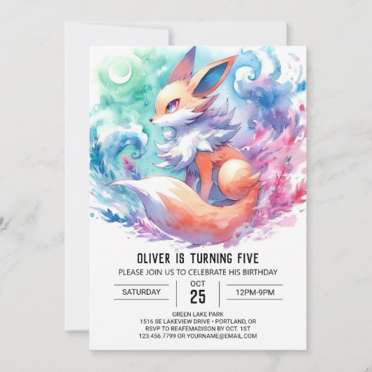 Whimsical Custom Fox Geburtstag Einladung (Vorderseite)