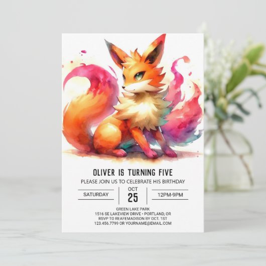 Whimsical Custom Fox Geburtstag Einladung (Stehend Vorderseite)