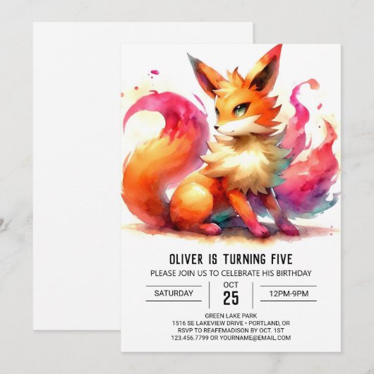 Whimsical Custom Fox Geburtstag Einladung (Vorne/Hinten)