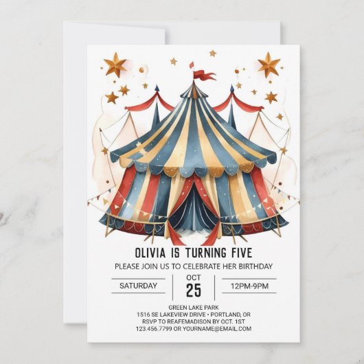 Whimsical Custom Fun Circus Geburtstag Einladung (Vorderseite)