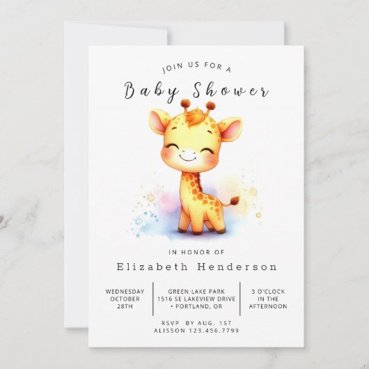 Whimsical Custom Giraffe Baby Dusche Einladung (Vorderseite)