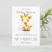 Whimsical Custom Giraffe Baby Dusche Einladung (Stehend Vorderseite)