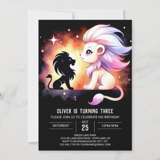 Whimsical Custom Lion Birthday Einladung (Vorderseite)