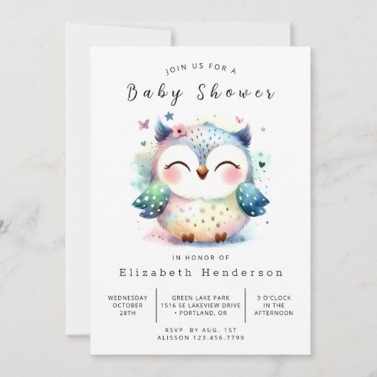 Whimsical Custom Owl Baby Dusche Einladung (Vorderseite)