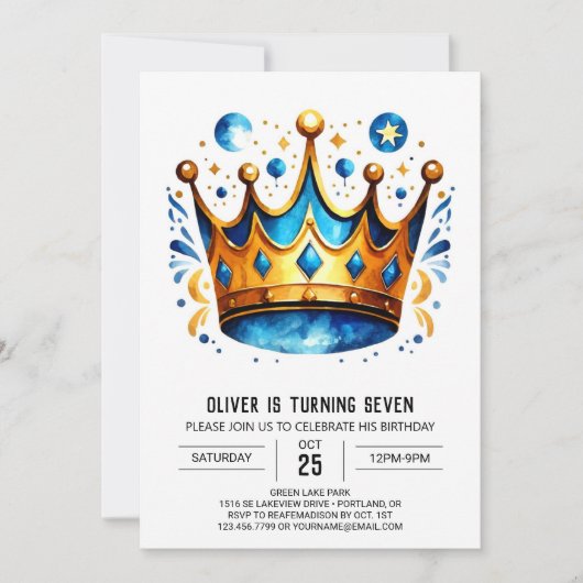Whimsical Custom Prince Crown Geburtstag Einladung (Vorderseite)