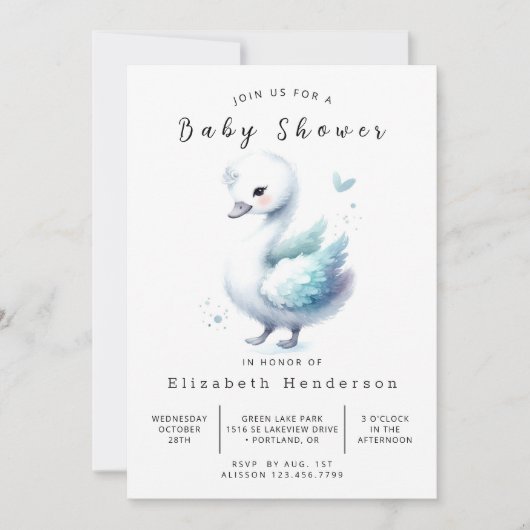 Whimsical Custom Swan Baby Dusche Einladung (Vorderseite)