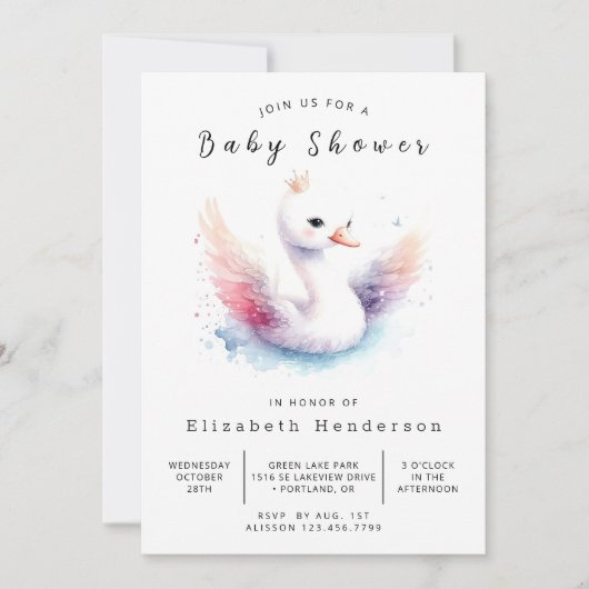 Whimsical Custom Swan Baby Dusche Einladung (Vorderseite)