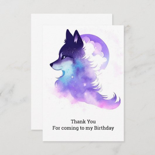 Whimsical Custom Woodland Wolf Geburtstag Dankeskarte (Vorne/Hinten)