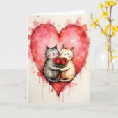 Whimsical Cute Cats Valentine Hearts and Red Roses Karte (Gelbe Blume)