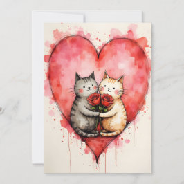 Whimsical Cute Cats Valentine Hearts and Red Roses Karte