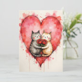 Whimsical Cute Cats Valentine Hearts and Red Roses Karte (Stehend Vorderseite)