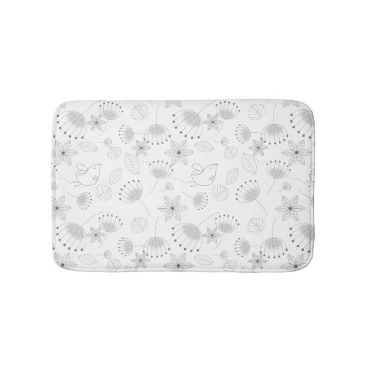 Whimsical Cute Floral and Bird Pattern on White Badematte (Vorderseite)