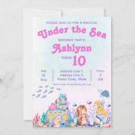 Whimsical Cute Girl Under the Sea Mermaid Birthday Einladung