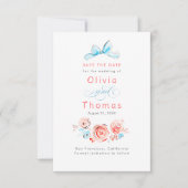 Whimsical Cute Pastel Flowers Bow Save the Date (Vorderseite)