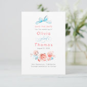 Whimsical Cute Pastel Flowers Bow Save the Date (Stehend Vorderseite)